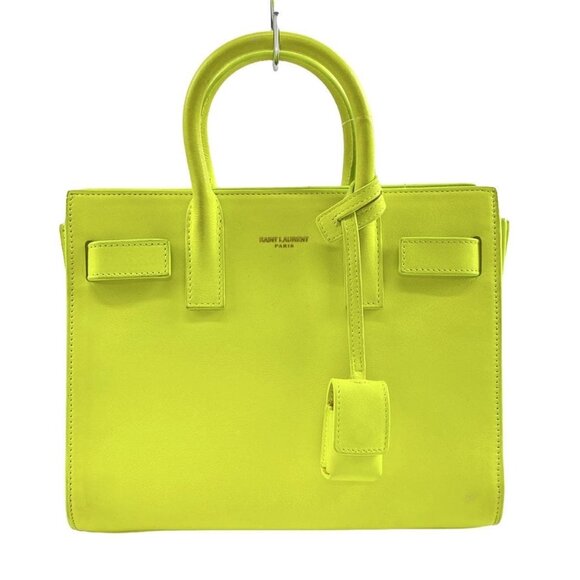 Auth SAINT LAURENT PARIS Sucked Jules Nano 340778 Neon Yellow Leather - Picture 1 of 5